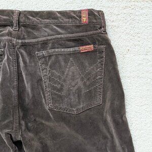 NEW 7 For All Mankind A Pocket Velour Brushed Velvet Dark Brown Flare Pants 32